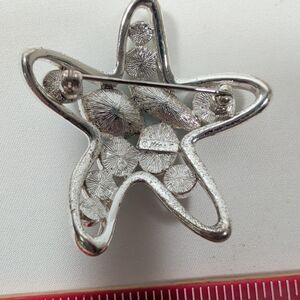 Signed Monet Starfish Brooch Aqua Green Rhinestone Silver Tone Beach Pin VTG